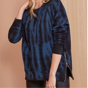 Sundry Evereve Tie Dye Zip Tunic Pullover Sweatshirt Blue/Black Sz 2 Me